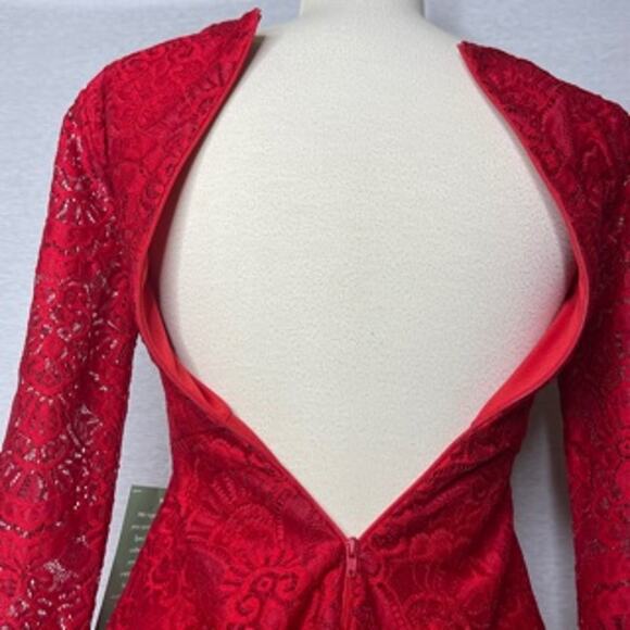 F) My Michelle V-neck Long Sleeve Dress Red Size Zero - Picture 12 of 12